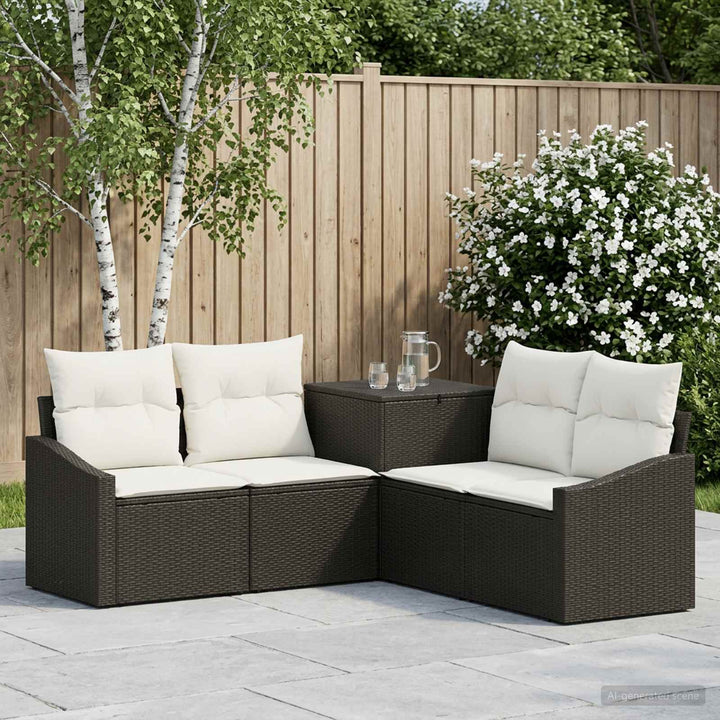 Sofa Sæt 5 stk. Sort og Cremehvid Poly Rattan og Stål