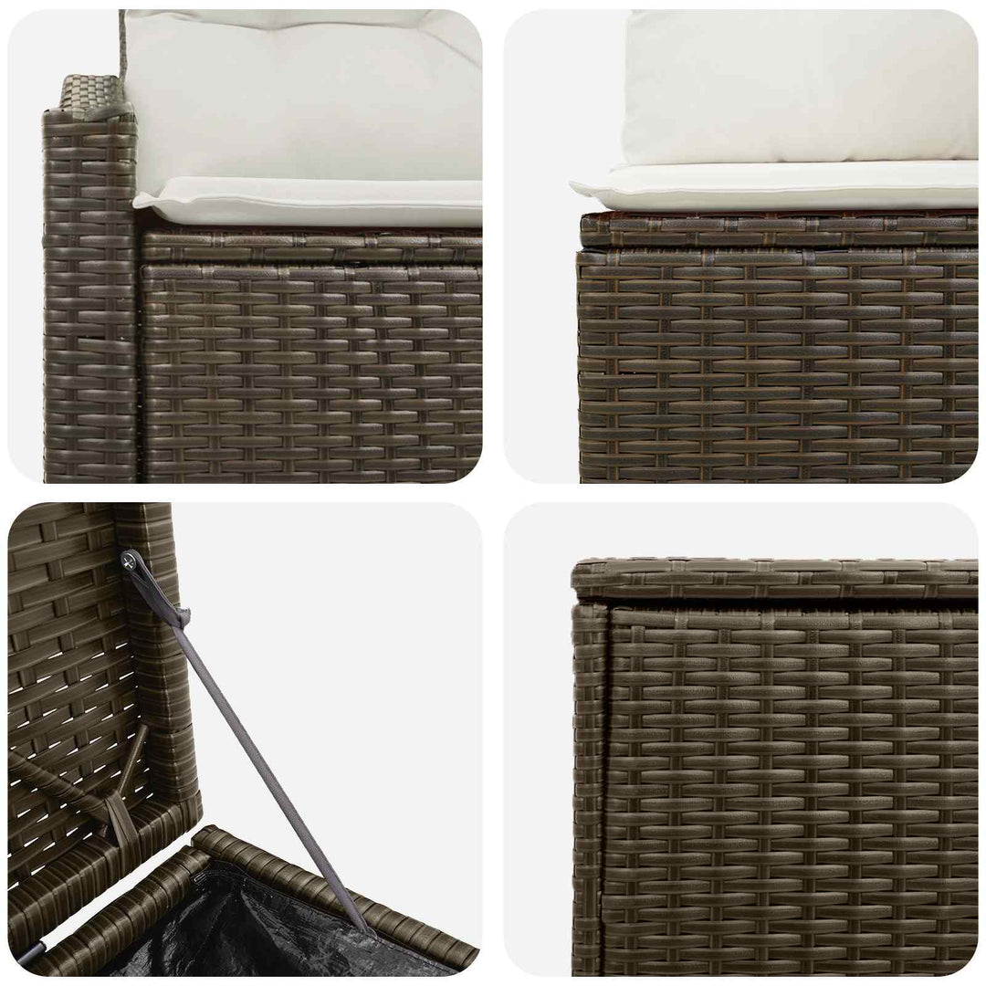 Sofa Sæt 5 stk. Brun og Creme Hvid Poly Rattan og Stål