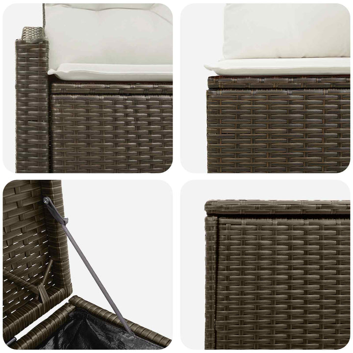 Sofa Sæt 5 stk. Brun og Creme Hvid Poly Rattan og Stål