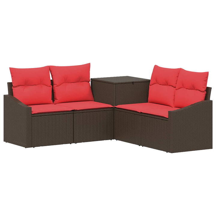 Sofa Sæt 5 stk. Brun og Rød Poly Rattan og Stål