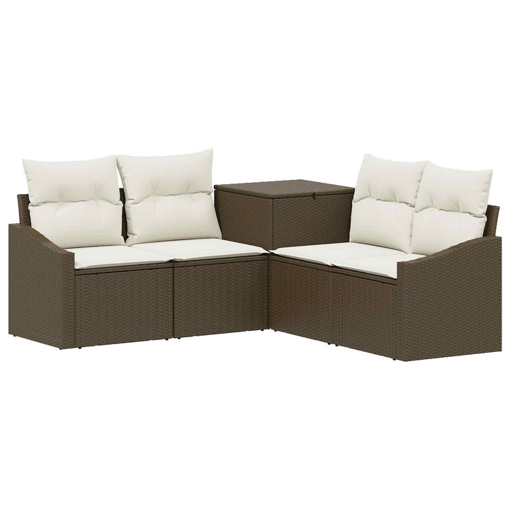 Sofa Sæt 5 stk. Brun og Creme Hvid Poly Rattan og Stål