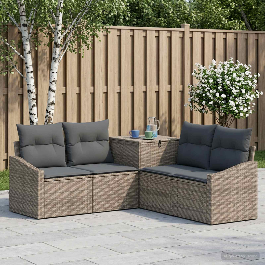 Sofa Sæt 5 stk. Grå og Mørkegrå Poly Rattan og Stål