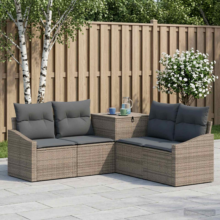 Sofa Sæt 5 stk. Grå og Mørkegrå Poly Rattan og Stål
