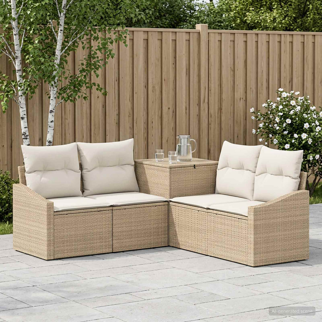 Sofa Sæt 5 stk. Beige og cremehvid Poly Rattan og Stål