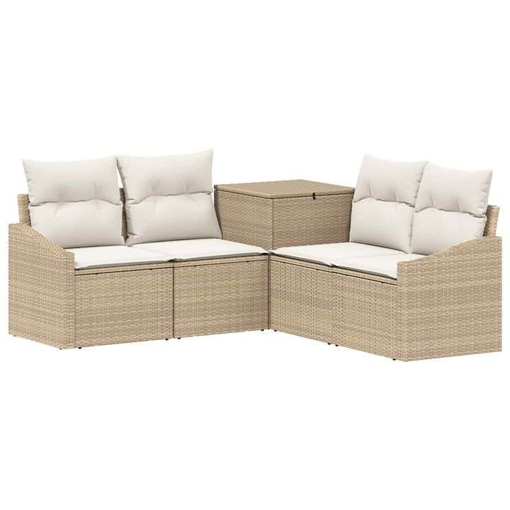 Sofa Sæt 5 stk. Beige og cremehvid Poly Rattan og Stål
