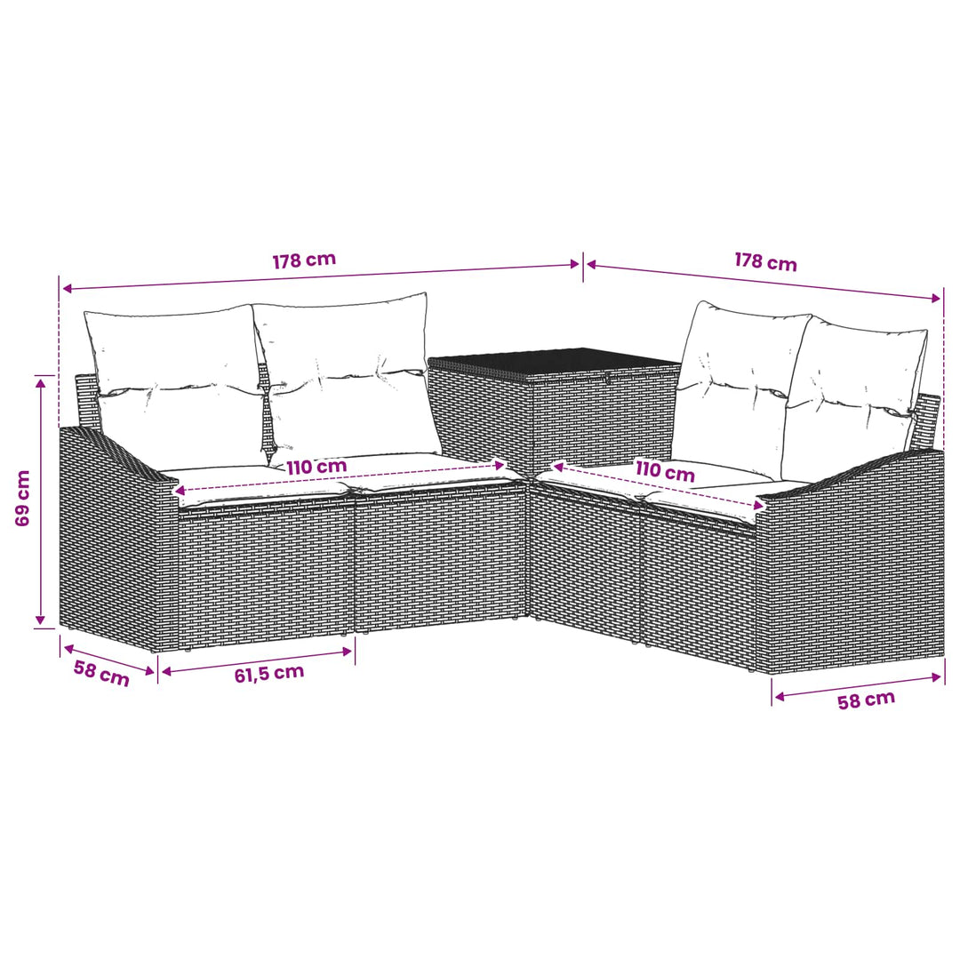 Sofa Sæt 5 stk. Beige og cremehvid Poly Rattan og Stål