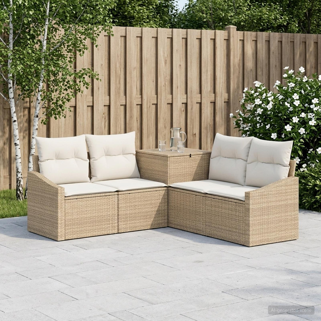 Sofa Sæt 5 stk. Beige og cremehvid Poly Rattan og Stål