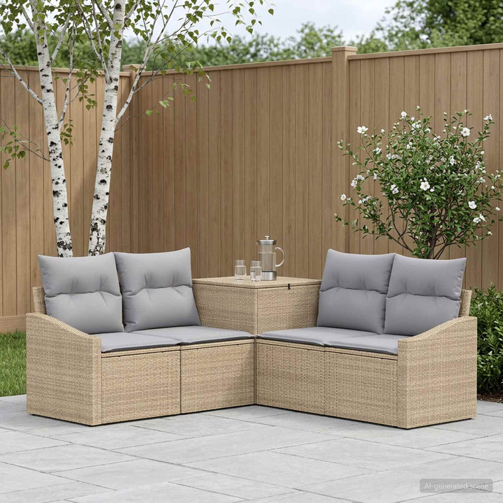 Sofa Sæt 5 stk. Beige og lys grå Poly Rattan og Stål