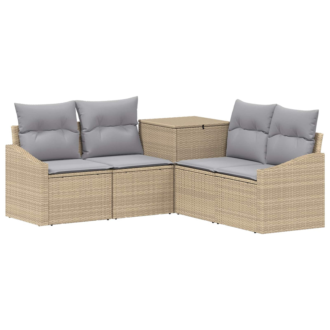 Sofa Sæt 5 stk. Beige og lys grå Poly Rattan og Stål