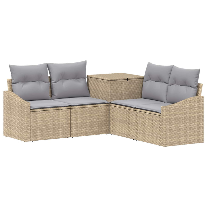 Sofa Sæt 5 stk. Beige og lys grå Poly Rattan og Stål