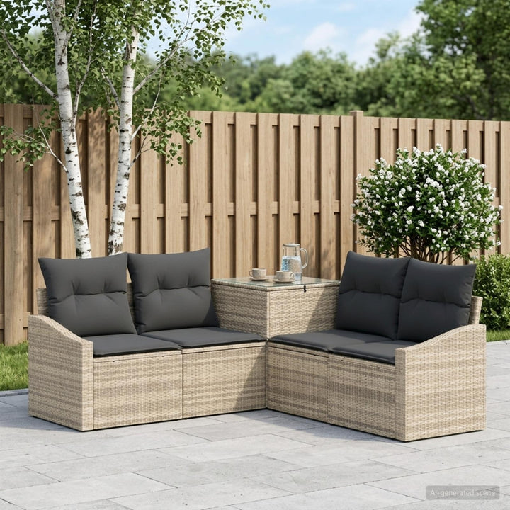 Sofa Sæt 5 stk. Lysegrå og mørkegrå Poly Rattan og Stål