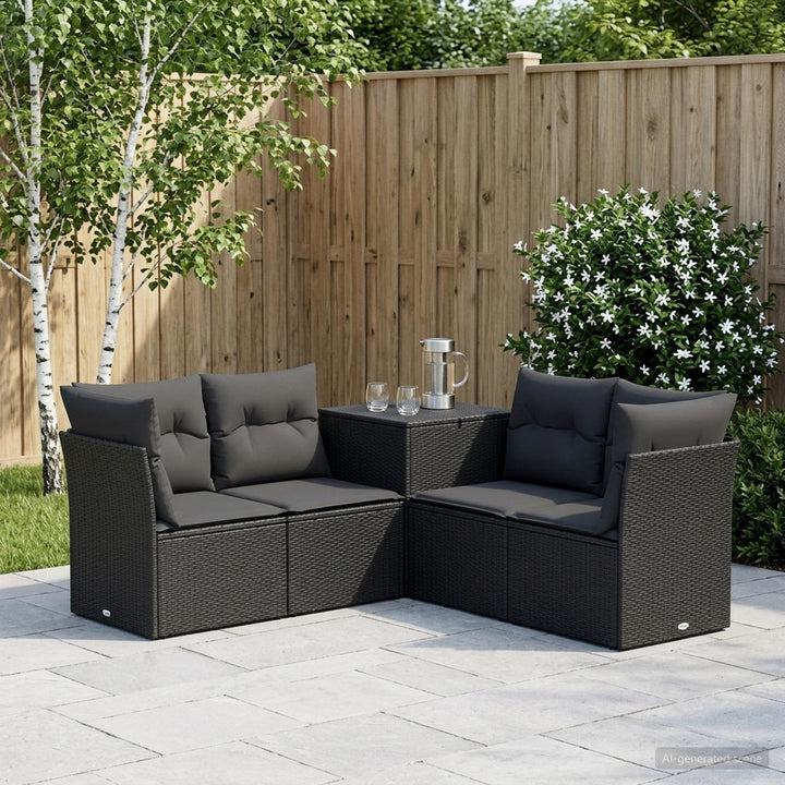 Sofa Sæt 5 stk. Sort Poly Rattan og Stål