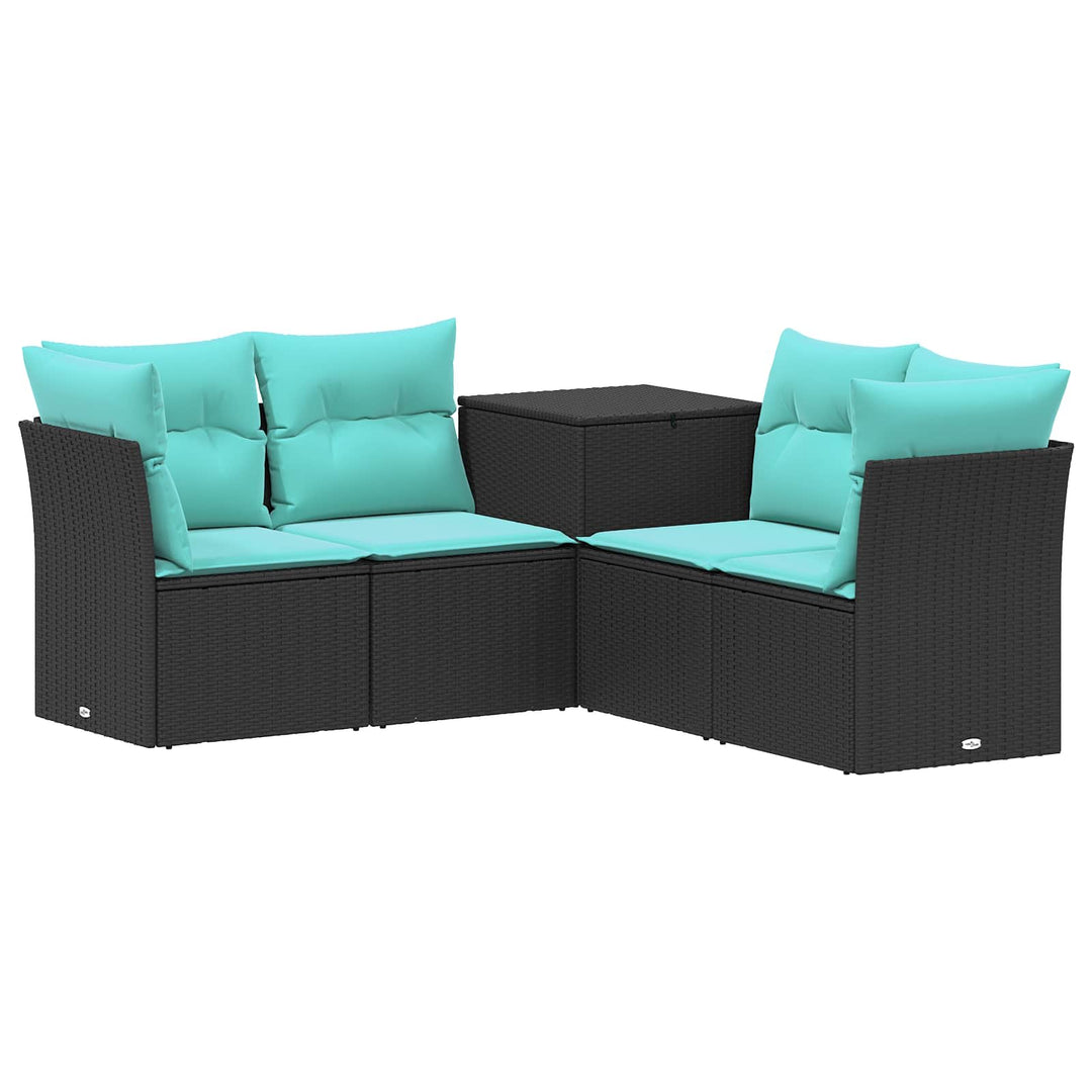 Sofa Sæt 5 stk. Sort og Blå Poly Rattan og Stål