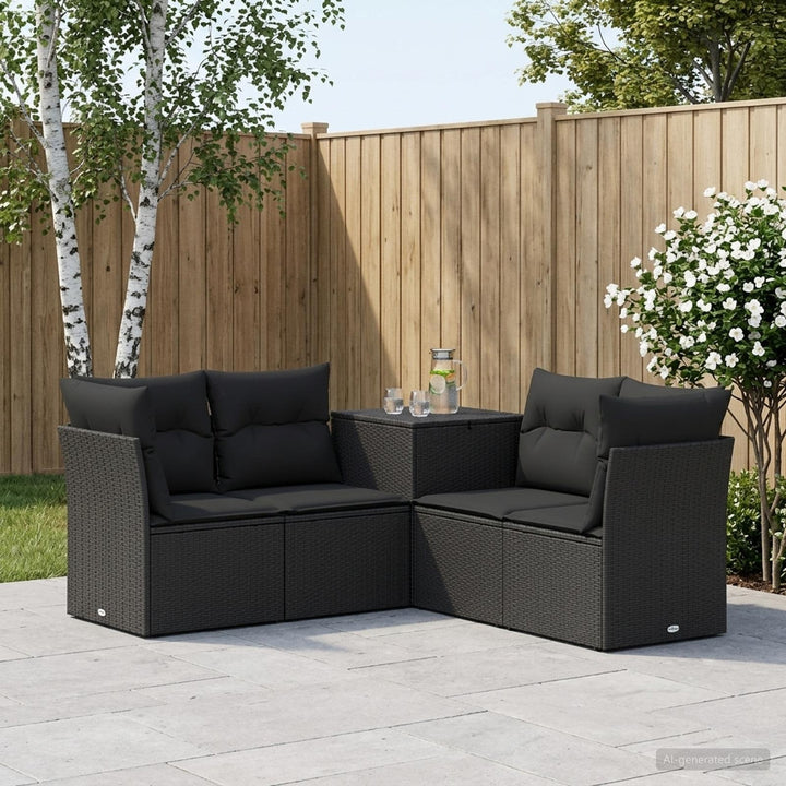Sofa Sæt 5 stk. Sort Poly Rattan og Stål