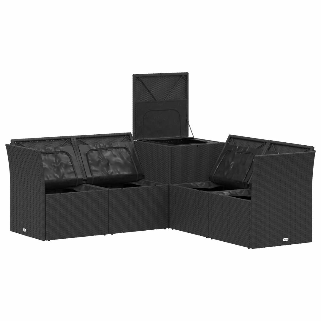 Sofa Sæt 5 stk. Sort Poly Rattan og Stål