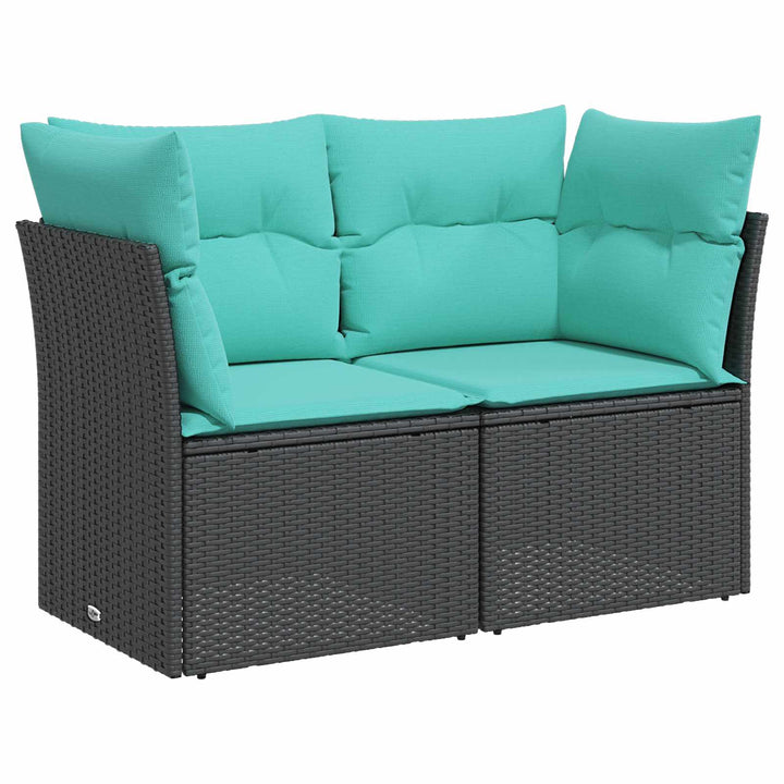 Sofa Sæt 5 stk. Sort og Blå Poly Rattan og Stål