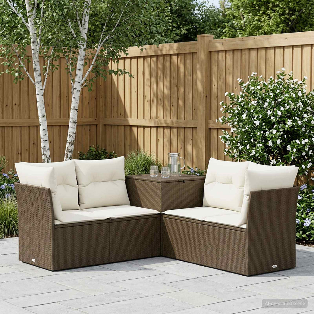 Sofa Sæt 5 stk. Brun og Creme Hvid Poly Rattan og Stål