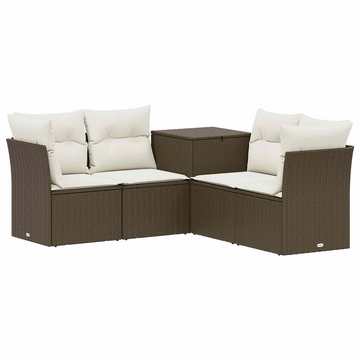 Sofa Sæt 5 stk. Brun og Creme Hvid Poly Rattan og Stål