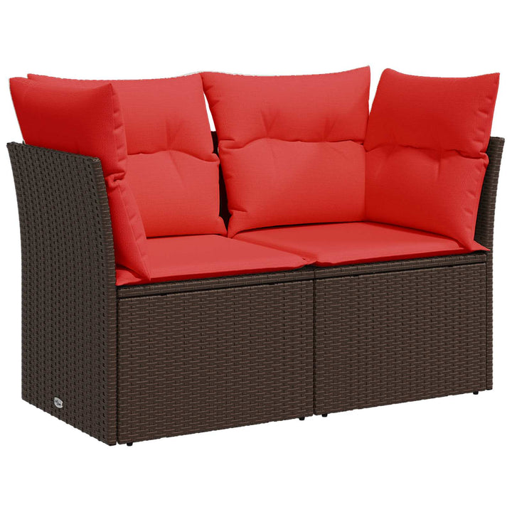 Sofa Sæt 5 stk. Brun og Rød Poly Rattan og Stål