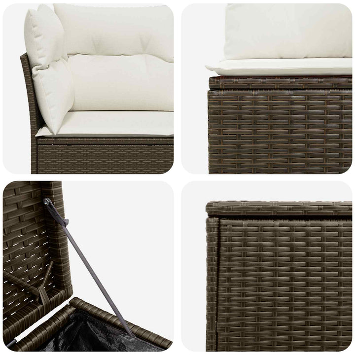Sofa Sæt 5 stk. Brun og Creme Hvid Poly Rattan og Stål