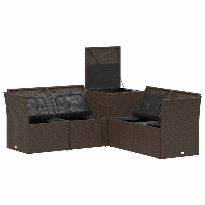 Sofa Sæt 5 stk. Brun og Creme Hvid Poly Rattan og Stål