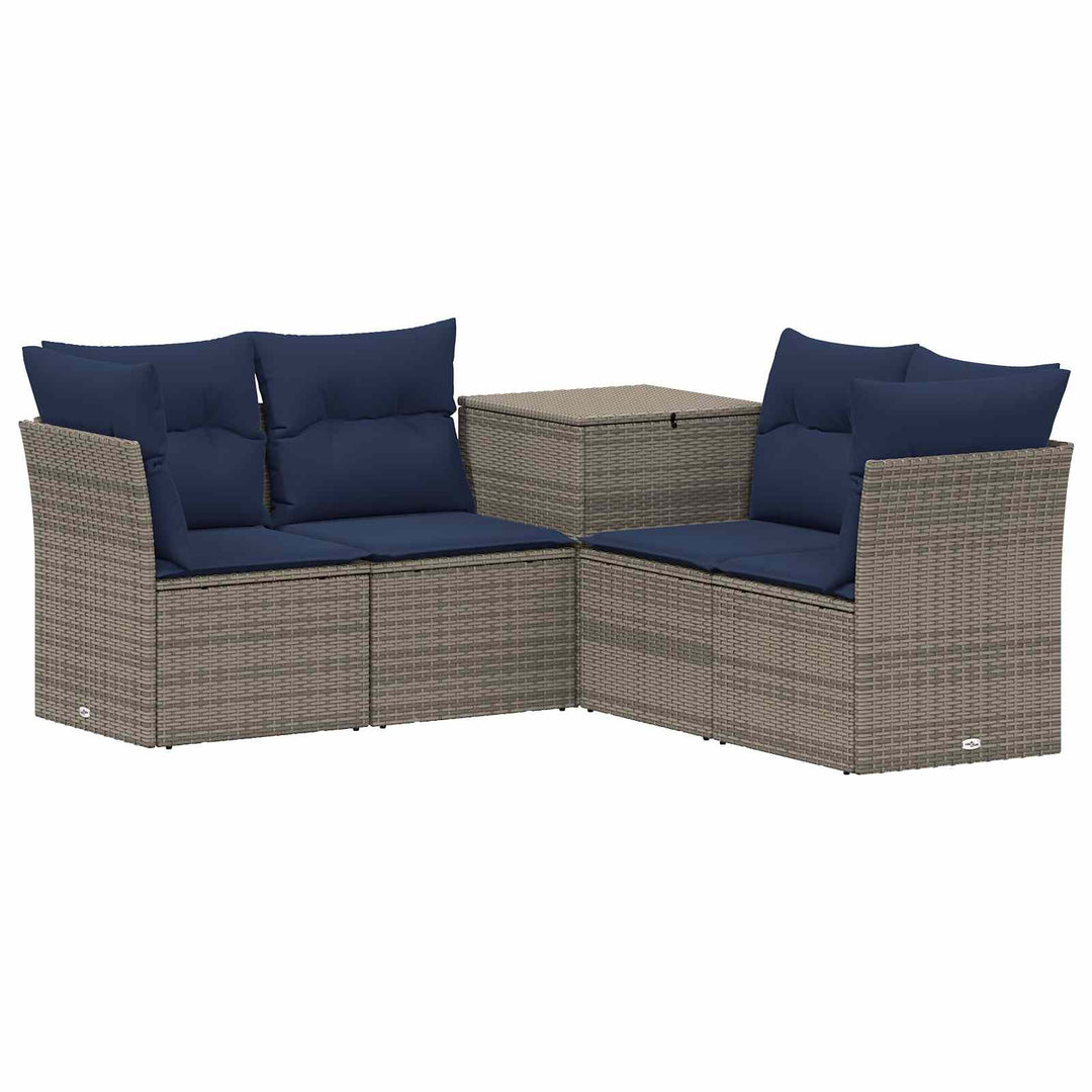 Sofa Sæt 5 stk. Grå og Marineblå Poly Rattan og Stål
