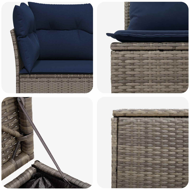 Sofa Sæt 5 stk. Grå og Marineblå Poly Rattan og Stål