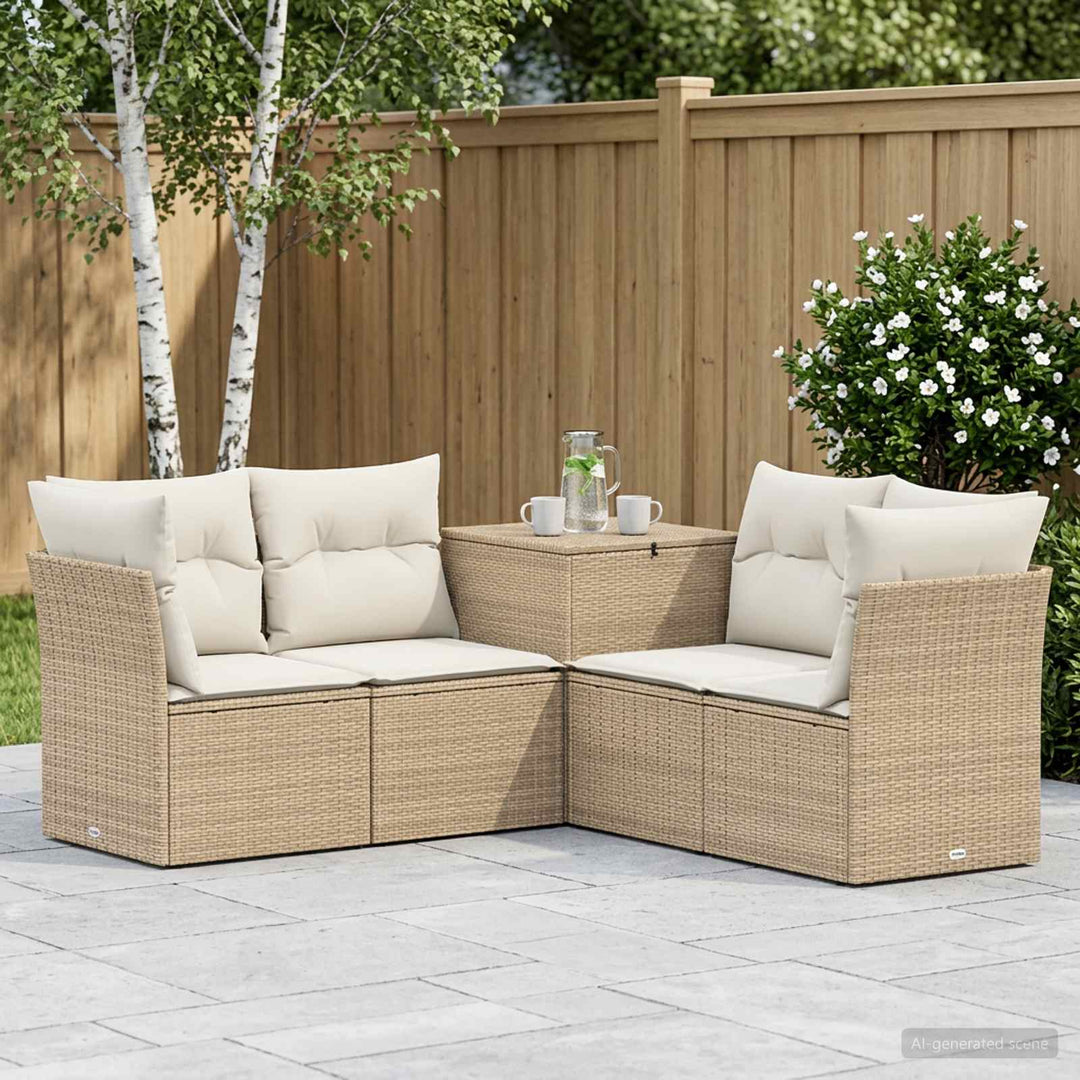 Sofa Sæt 5 stk. Beige og cremehvid Poly Rattan og Stål