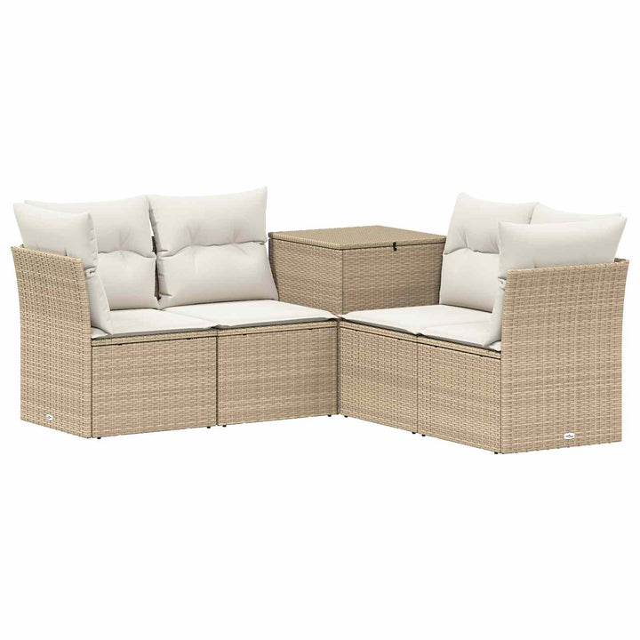 Sofa Sæt 5 stk. Beige og cremehvid Poly Rattan og Stål