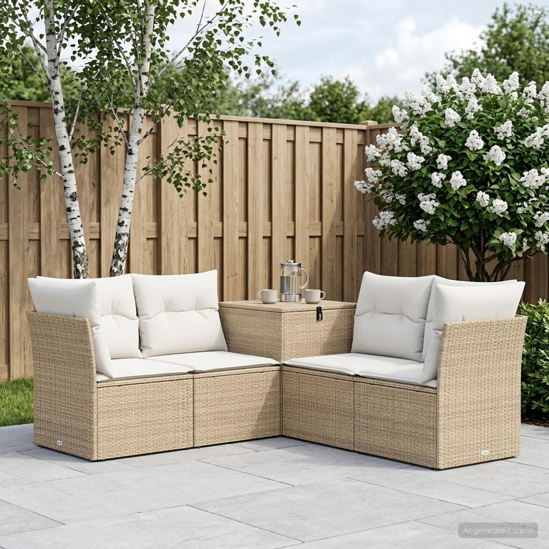 Sofa Sæt 5 stk. Beige og cremehvid Poly Rattan og Stål