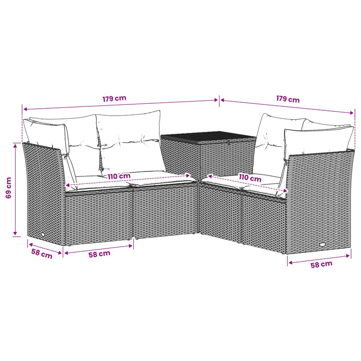 Sofa Sæt 5 stk. Beige og cremehvid Poly Rattan og Stål