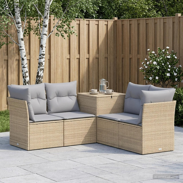 Sofa Sæt 5 stk. Beige og lys grå Poly Rattan og Stål