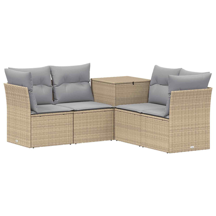 Sofa Sæt 5 stk. Beige og lys grå Poly Rattan og Stål
