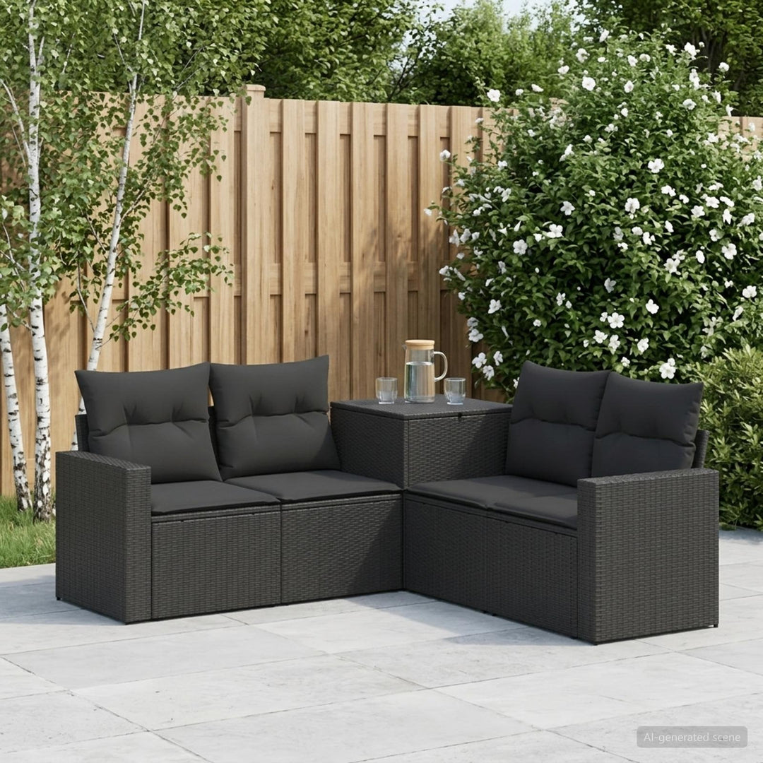 Sofa Sæt 5 stk. Sort Poly Rattan og Stål