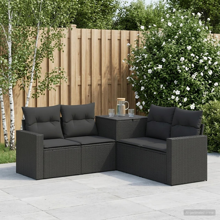 Sofa Sæt 5 stk. Sort Poly Rattan og Stål