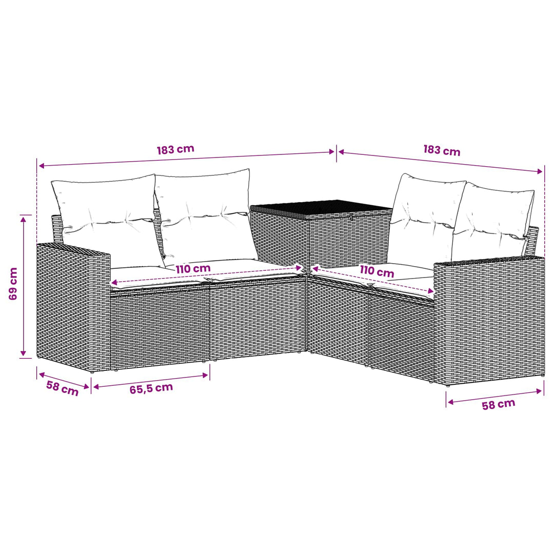 Sofa Sæt 5 stk. Sort og Cremehvid Poly Rattan og Stål