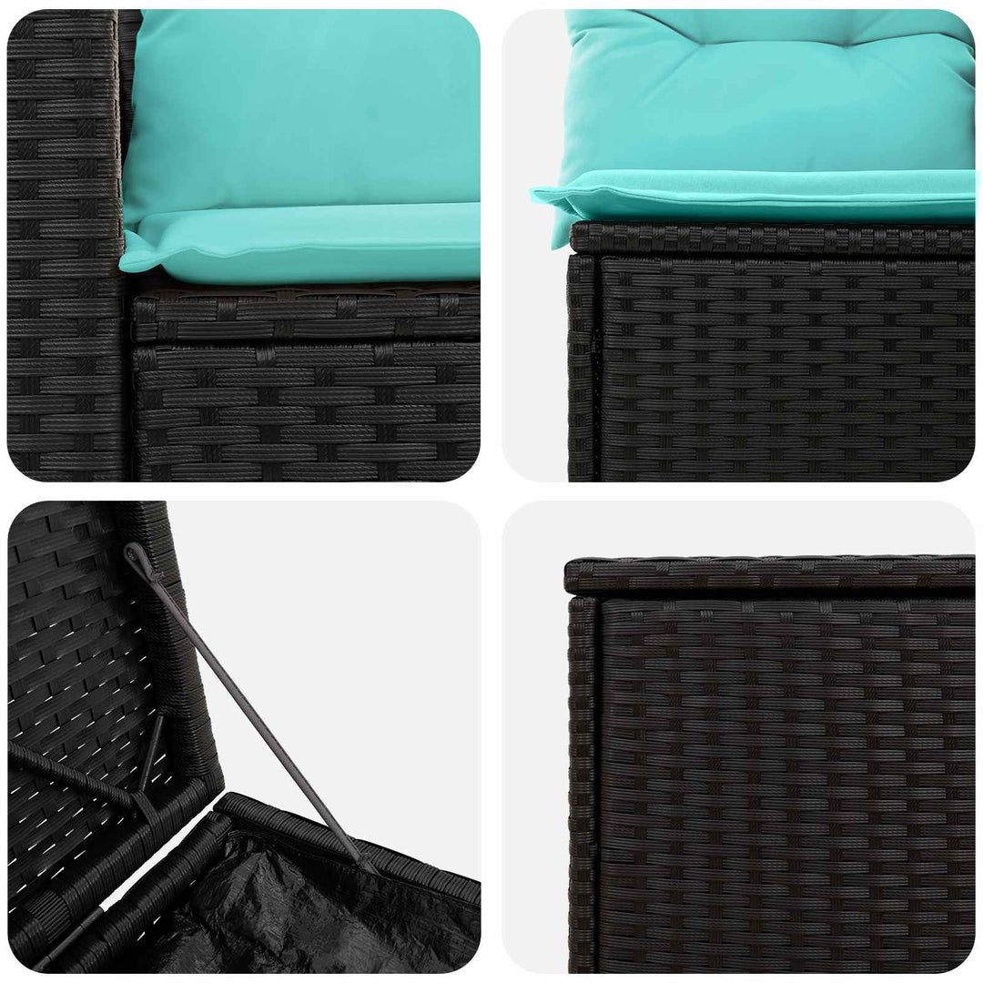 Sofa Sæt 5 stk. Sort og Blå Poly Rattan og Stål