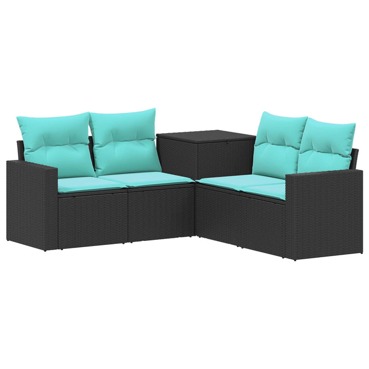 Sofa Sæt 5 stk. Sort og Blå Poly Rattan og Stål