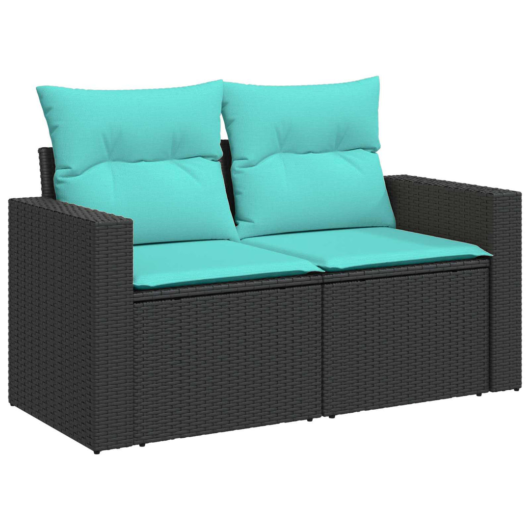 Sofa Sæt 5 stk. Sort og Blå Poly Rattan og Stål