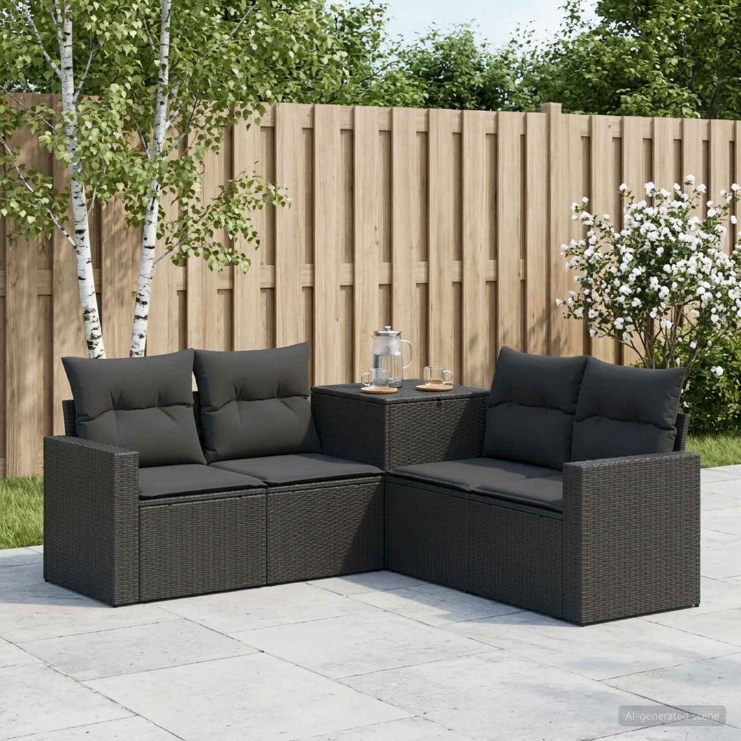 Sofa Sæt 5 stk. Sort Poly Rattan og Stål