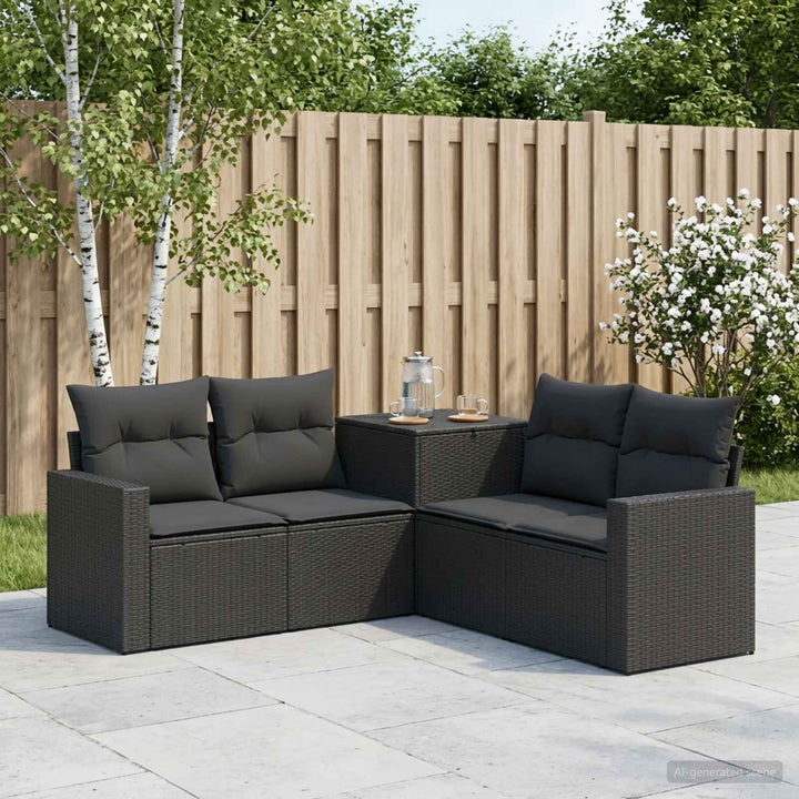 Sofa Sæt 5 stk. Sort Poly Rattan og Stål