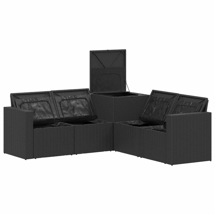 Sofa Sæt 5 stk. Sort og Blå Poly Rattan og Stål