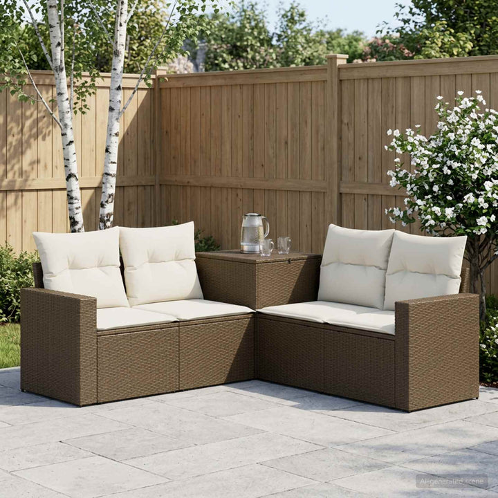 Sofa Sæt 5 stk. Brun og Creme Hvid Poly Rattan og Stål