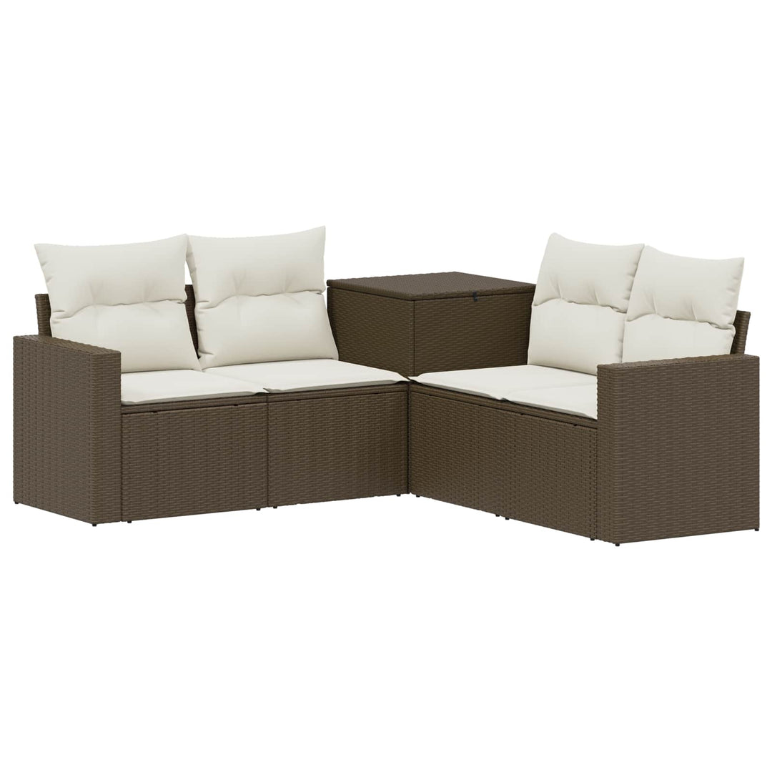 Sofa Sæt 5 stk. Brun og Creme Hvid Poly Rattan og Stål