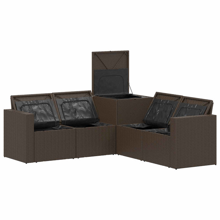 Sofa Sæt 5 stk. Brun og Creme Hvid Poly Rattan og Stål