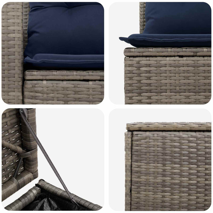 Sofa Sæt 5 stk. Grå og Marineblå Poly Rattan og Stål