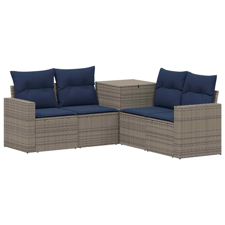 Sofa Sæt 5 stk. Grå og Marineblå Poly Rattan og Stål