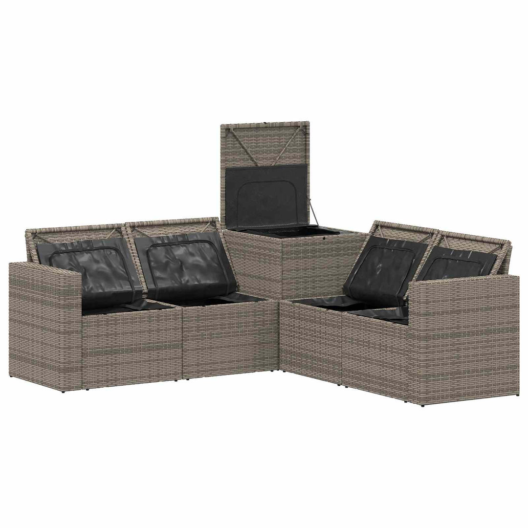 Sofa Sæt 5 stk. Grå og Marineblå Poly Rattan og Stål