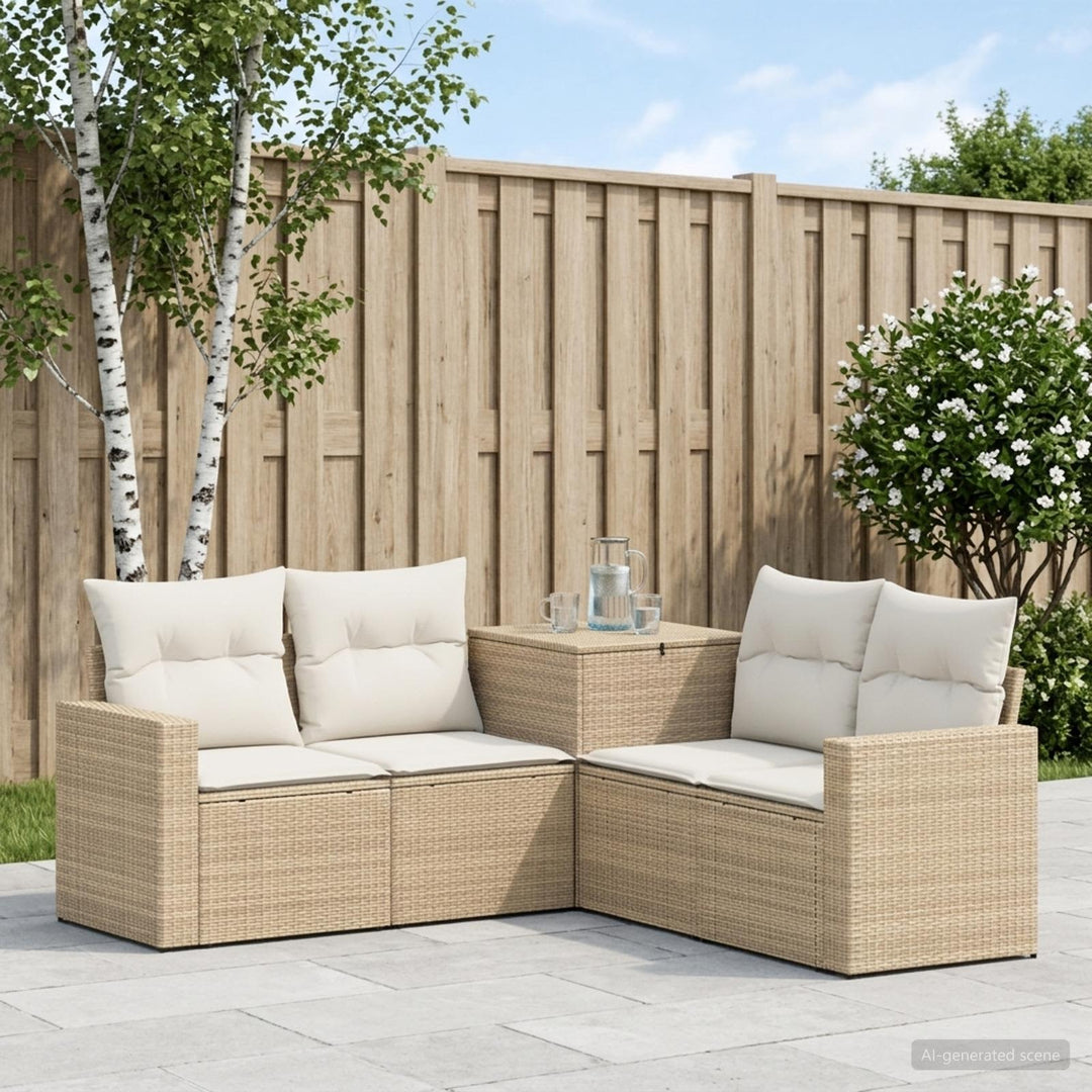 Sofa Sæt 5 stk. Beige og cremehvid Poly Rattan og Stål