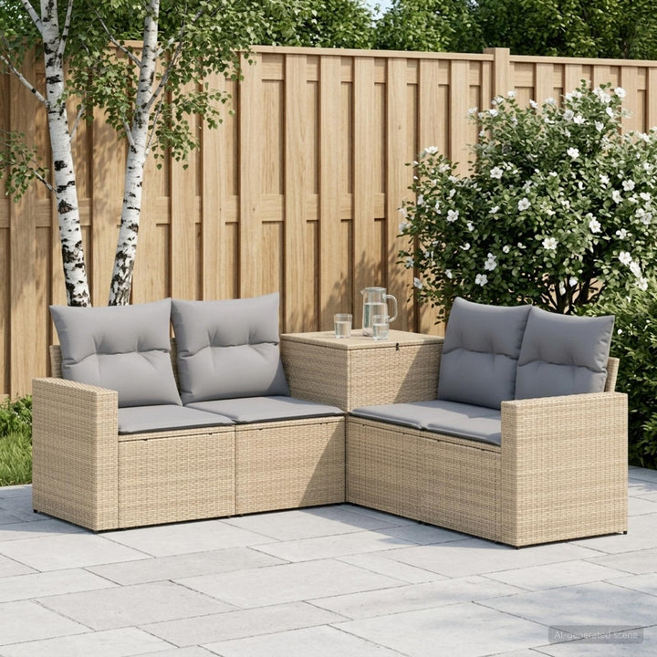 Sofa Sæt 5 stk. Beige og lys grå Poly Rattan og Stål